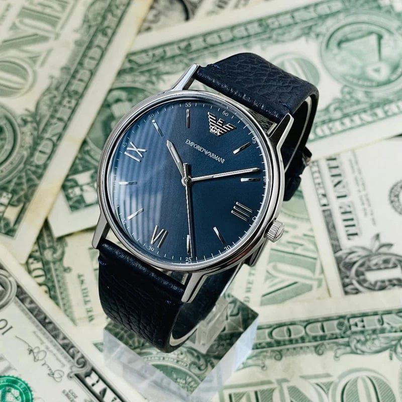 Emporio Armani Kappa Quartz Blue Dial Blue Leather Strap Watch For Women - AR11012