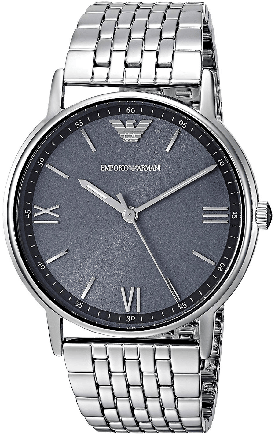 Emporio Armani Kappa Quartz Grey Dial Silver Mesh Bracelet Watch For Men - AR11068