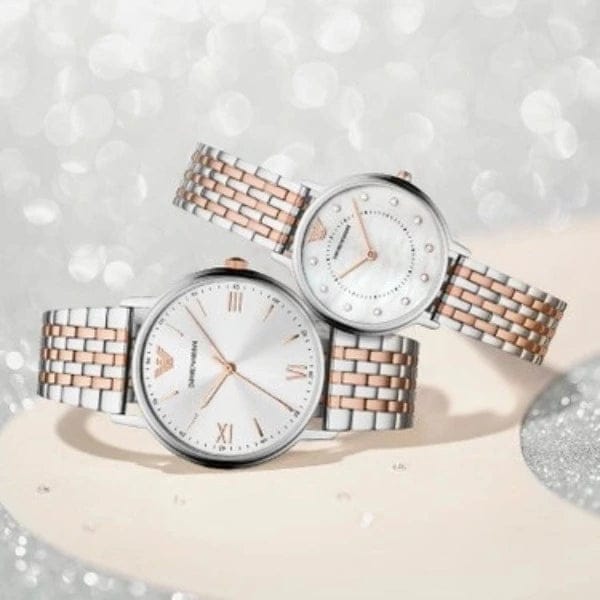 Emporio Armani Kappa Quartz Silver Dial Two Tone Mesh Bracelet Watch For Men - AR11093