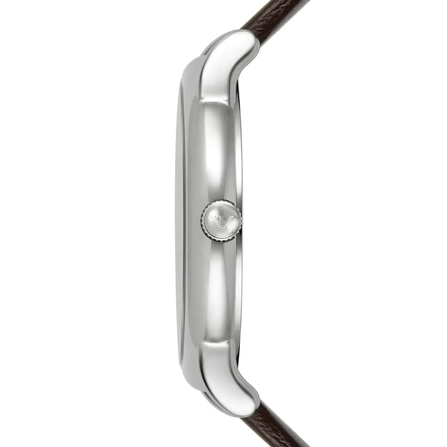 Emporio Armani Kappa Quartz White Dial Brown Leather Strap Watch For Men - AR80006