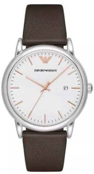 Emporio Armani Kappa Quartz White Dial Brown Leather Strap Watch For Men - AR80006