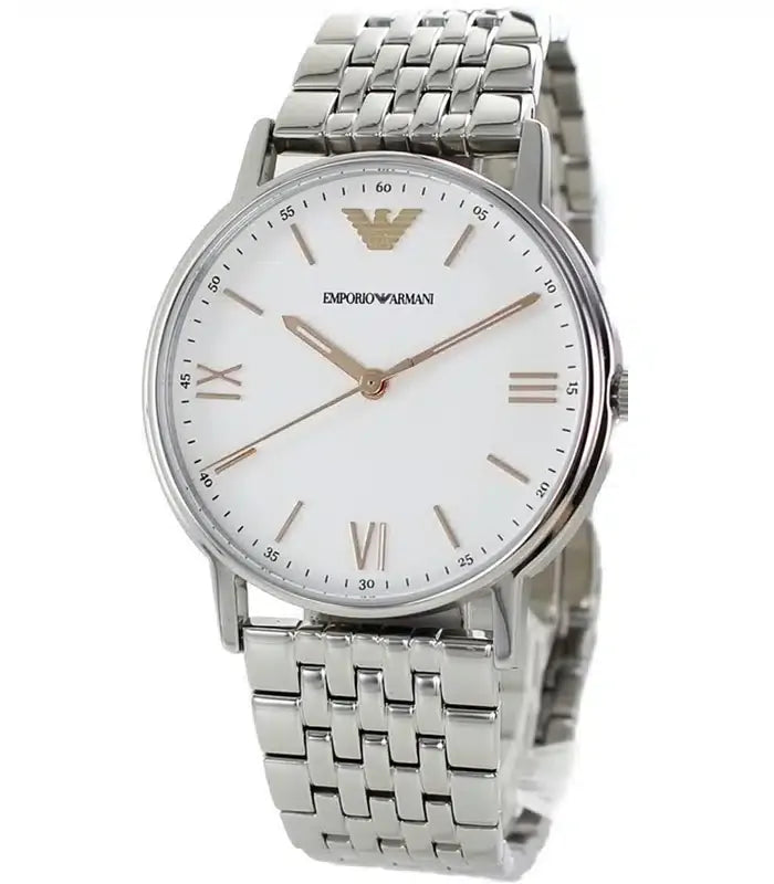 Emporio Armani Kappa Quartz White Dial Silver Steel Strap Watch For Men - AR80014