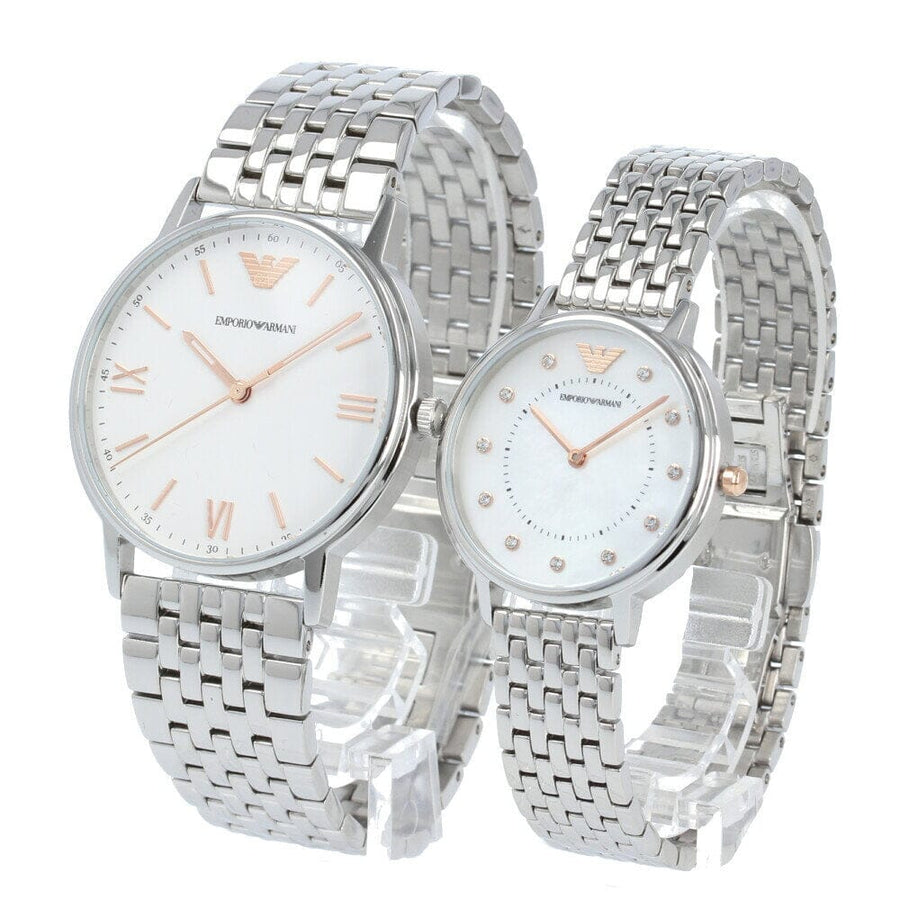 Emporio Armani Kappa Quartz White Dial Silver Steel Strap Watch For Men - AR80014