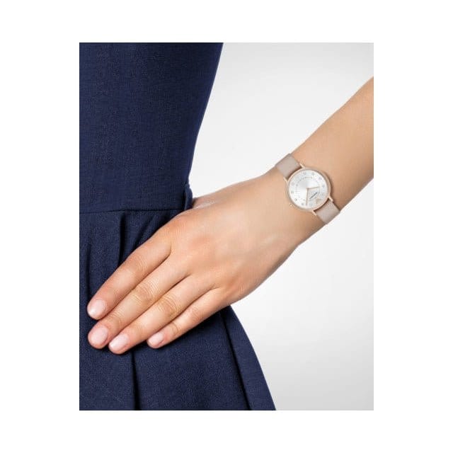 Emporio Armani Kappa Rose Gold & White Dial Beige Nude Leather Strap Watch For Women - AR2510