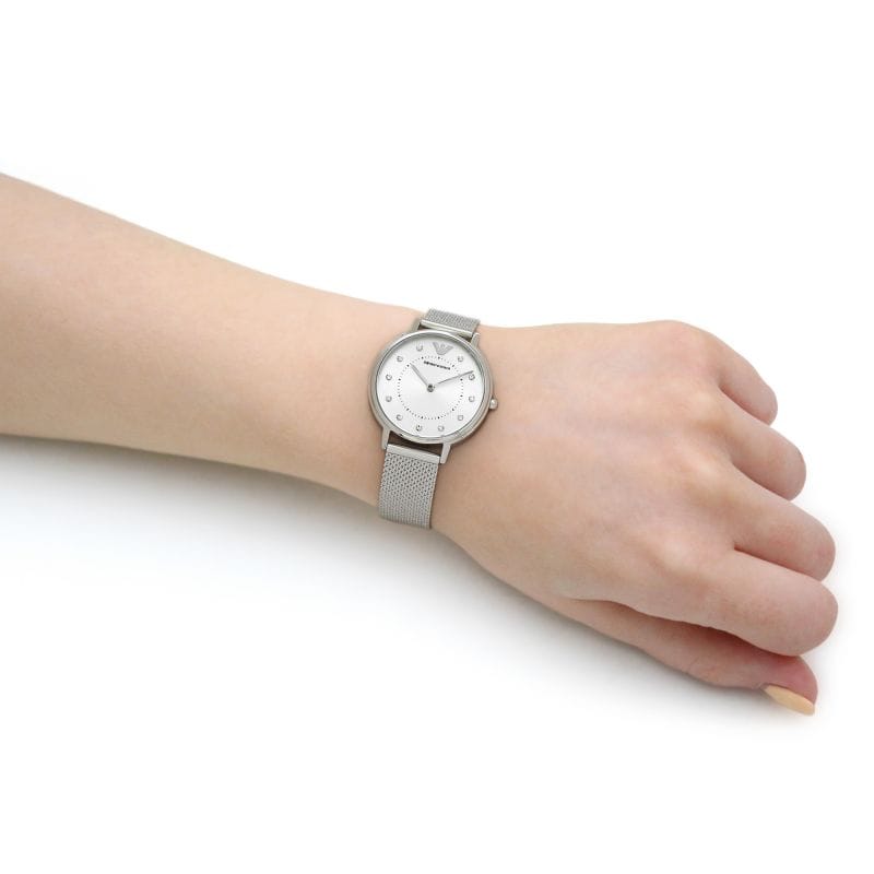 Emporio Armani Kappa Silver Dial Silver Mesh Bracelet Watch For Women - AR11128