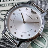 Emporio Armani Kappa Silver Dial Silver Mesh Bracelet Watch For Women - AR11128