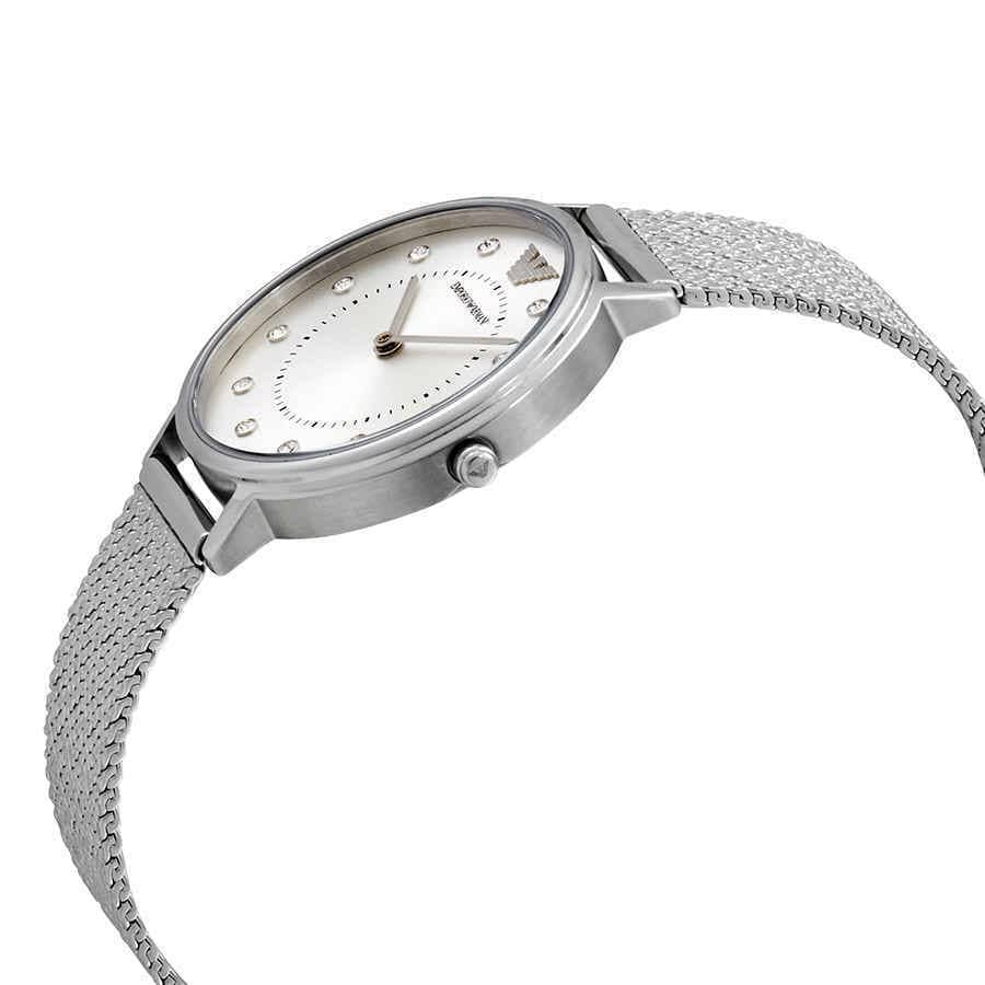 Emporio Armani Kappa Silver Dial Silver Mesh Bracelet Watch For Women - AR11128