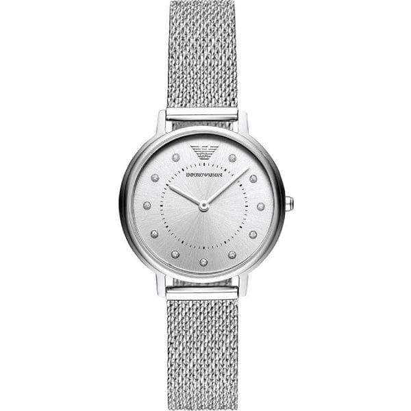 Emporio Armani Kappa Silver Dial Silver Mesh Bracelet Watch For Women - AR11128