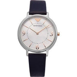 Emporio Armani Kappa White Mother of Pearl Dial Black Leather Strap Watch For Women - AR2509