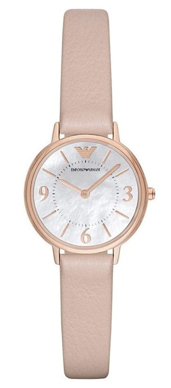 Emporio Armani Kappa White Mother of Pearl Dial Pink Leather Strap Watch For Women - AR2512
