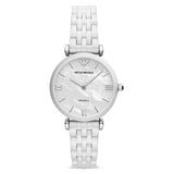 Emporio Armani Giannti T Bar Quartz Mother of Pearl Dial White Steel Strap Watch For Women - AR1485