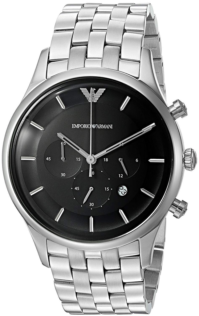 Emporio Armani Chronograph Black Dial Silver Steel Strap Watch For Men - AR11017