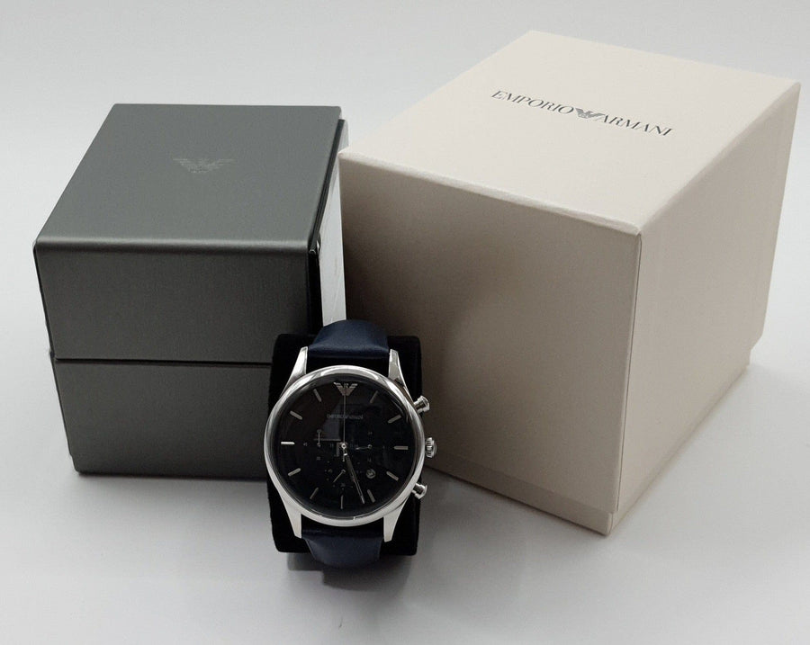 Emporio Armani Lambda Chronograph Blue Dial Blue Leather Strap Watch For Men - AR11018
