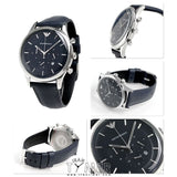 Emporio Armani Lambda Chronograph Blue Dial Blue Leather Strap Watch For Men - AR11018