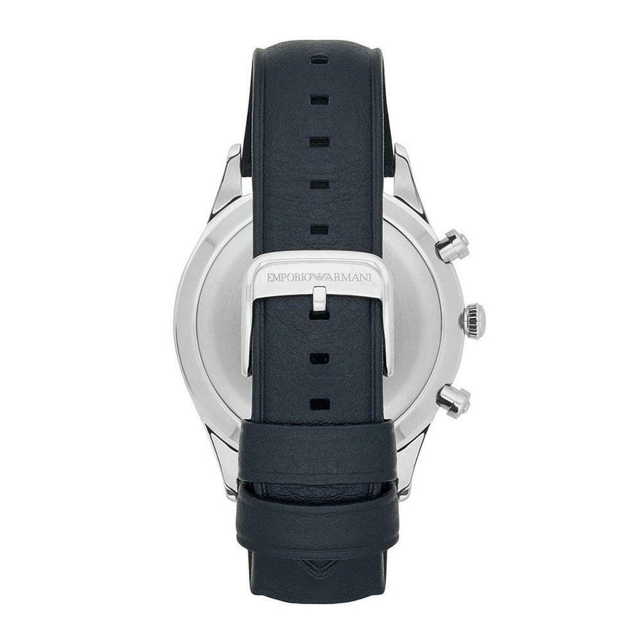 Emporio Armani Lambda Chronograph Blue Dial Blue Leather Strap Watch For Men - AR11018