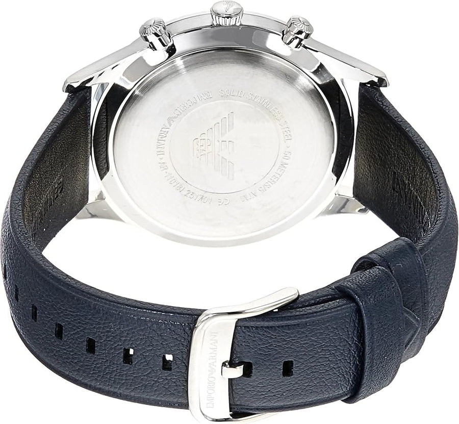 Emporio Armani Lambda Chronograph Blue Dial Blue Leather Strap Watch For Men - AR11018