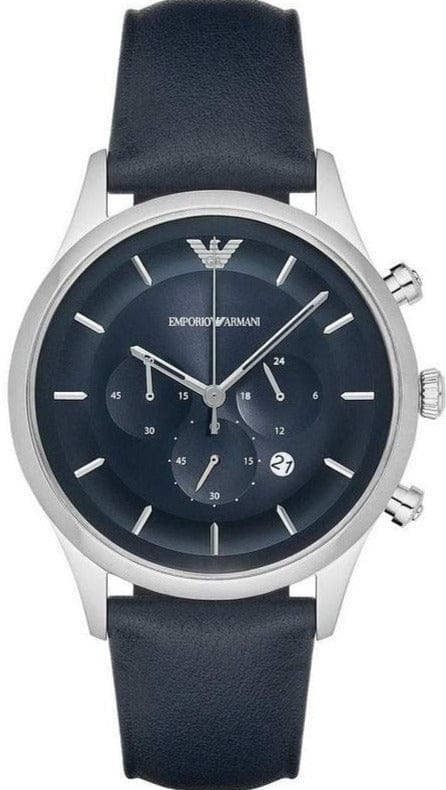 Emporio Armani Lambda Chronograph Blue Dial Blue Leather Strap Watch For Men - AR11018