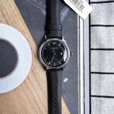Emporio Armani Lambda Classic Quartz Black Dial Black Leather Strap Watch For Men - AR11020