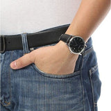 Emporio Armani Lambda Classic Quartz Black Dial Black Leather Strap Watch For Men - AR11020