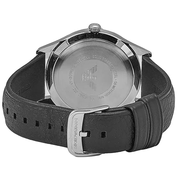 Emporio Armani Lambda Classic Quartz Black Dial Black Leather Strap Watch For Men - AR11020
