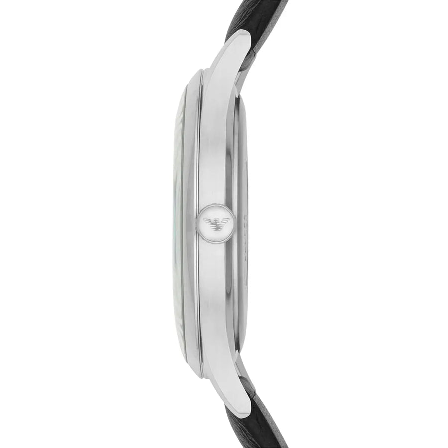 Emporio Armani Lambda Classic Quartz Black Dial Black Leather Strap Watch For Men - AR11020
