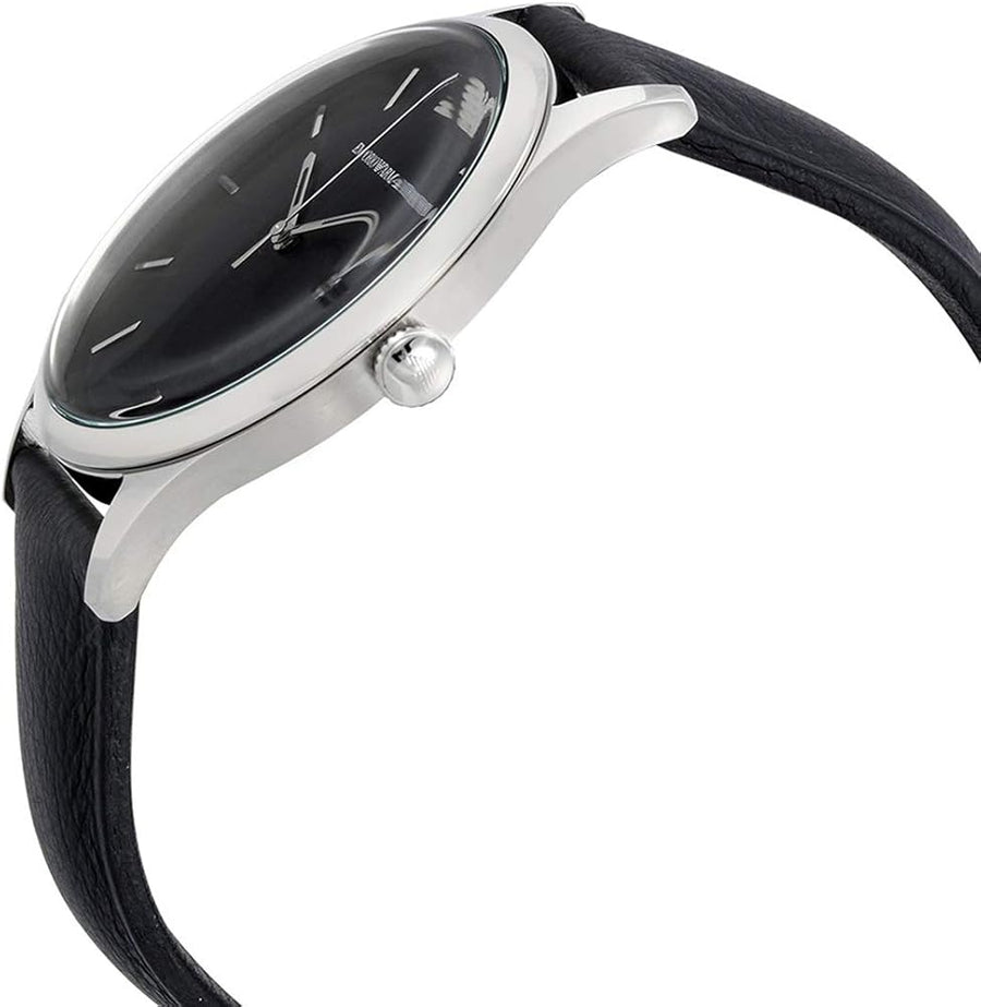 Emporio Armani Lambda Classic Quartz Black Dial Black Leather Strap Watch For Men - AR11020