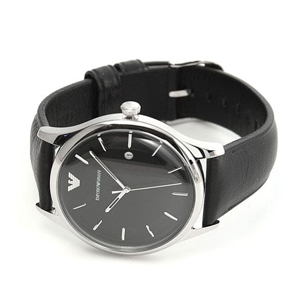 Emporio Armani Lambda Classic Quartz Black Dial Black Leather Strap Watch For Men - AR11020
