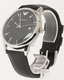Emporio Armani Lambda Classic Quartz Black Dial Black Leather Strap Watch For Men - AR11020