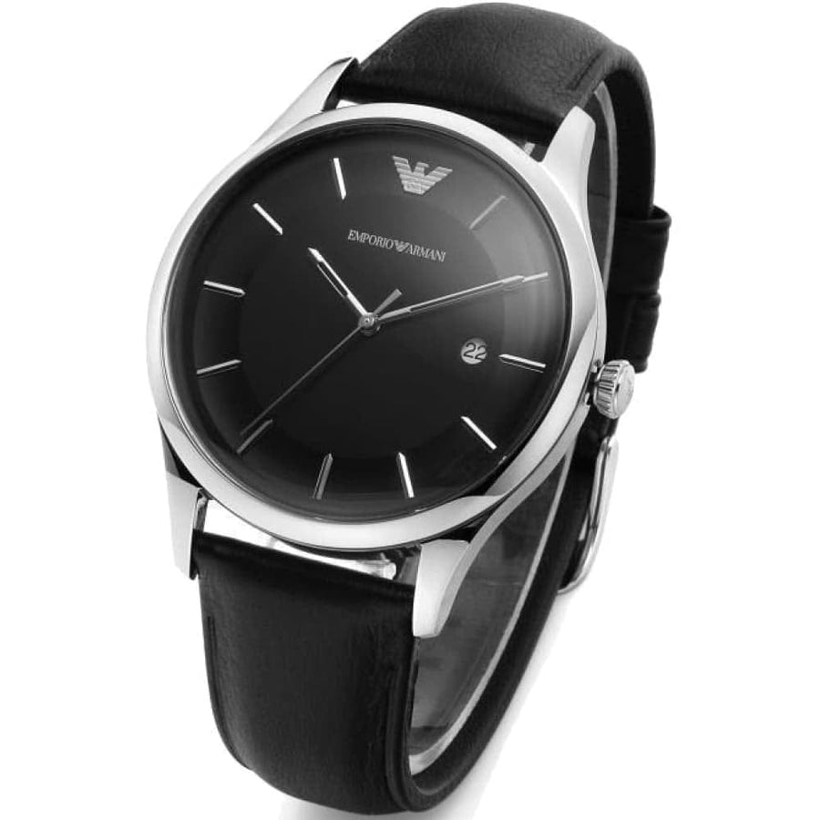 Emporio Armani Lambda Classic Quartz Black Dial Black Leather Strap Watch For Men - AR11020