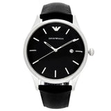 Emporio Armani Lambda Classic Quartz Black Dial Black Leather Strap Watch For Men - AR11020