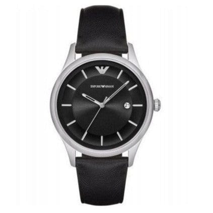 Emporio Armani Lambda Classic Quartz Black Dial Black Leather Strap Watch For Men - AR11020