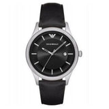 Emporio Armani Lambda Classic Quartz Black Dial Black Leather Strap Watch For Men - AR11020