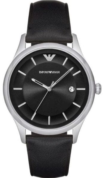 Emporio Armani Lambda Classic Quartz Black Dial Black Leather Strap Watch For Men - AR11020