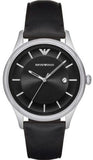 Emporio Armani Lambda Classic Quartz Black Dial Black Leather Strap Watch For Men - AR11020