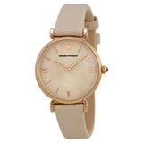 Emporio Armani Gianni T Bar Light Brown Dial White Leather Strap Watch For Women - AR1769