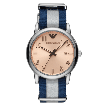 Emporio Armani Luigi Analog Beige Dial Two Tone NATO Strap Watch For Men - AR11212