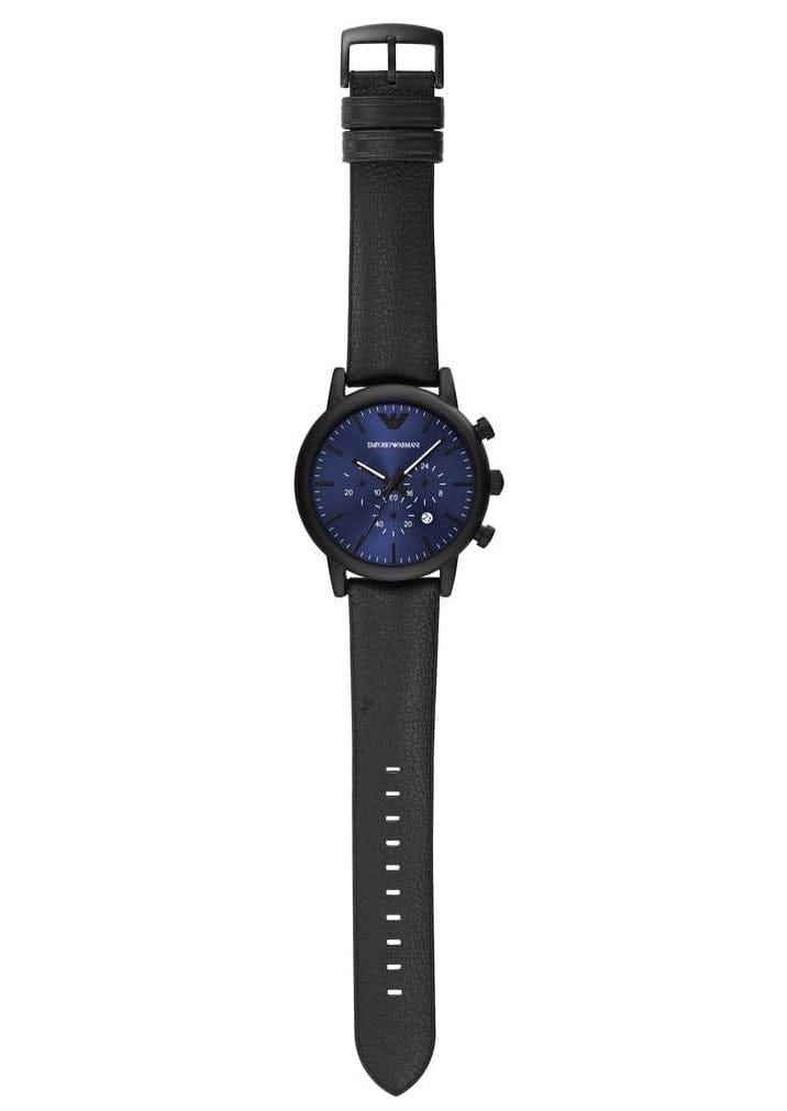 Emporio Armani Luigi Analog Blue Dial Black Leather Strap Watch For Men - AR11351