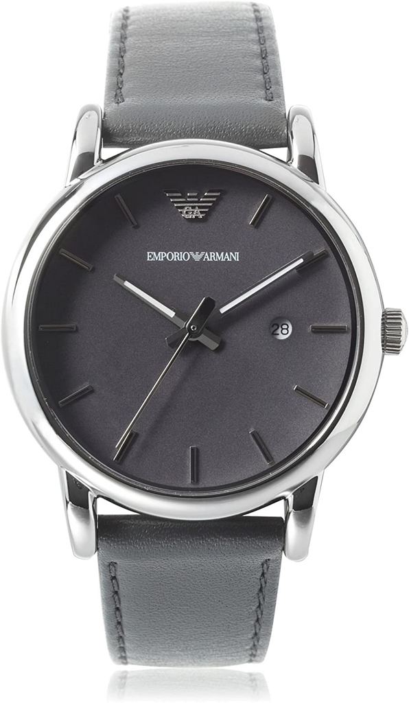 Emporio Armani Classic Quartz Grey Dial Grey Leather Strap Watch For Men - AR1730