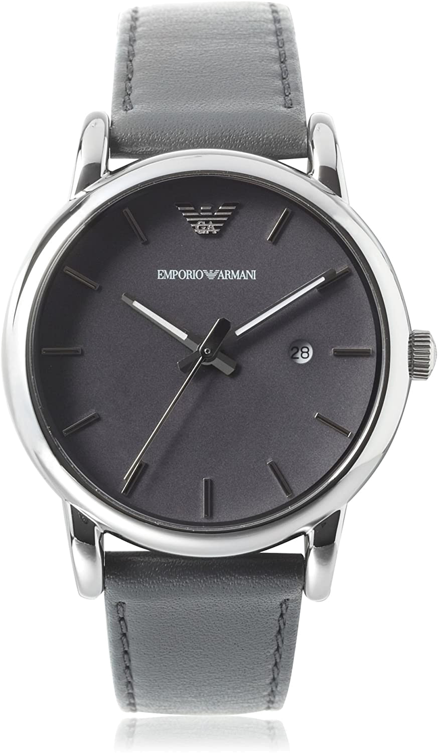Emporio Armani Classic Quartz Grey Dial Grey Leather Strap Watch For Men - AR1730