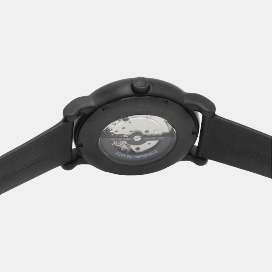 Emporio Armani Luigi Automatic Skeleton Black Dial Black Leather Strap Watch For Men - AR60012
