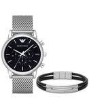 Emporio Armani Luigi Black Dial Silver Mesh Bracelet Watch For Men - AR8032