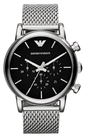 Emporio Armani Luigi Black Dial Silver Mesh Bracelet Watch For Men - AR8032