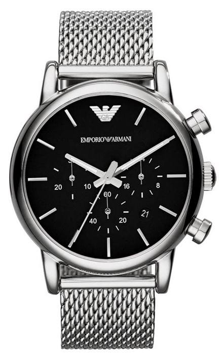 Emporio Armani Luigi Black Dial Silver Mesh Bracelet Watch For Men - AR8032