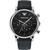 Emporio Armani Luigi Chronograph Black Dial Black Leather Watch For Men - AR1828