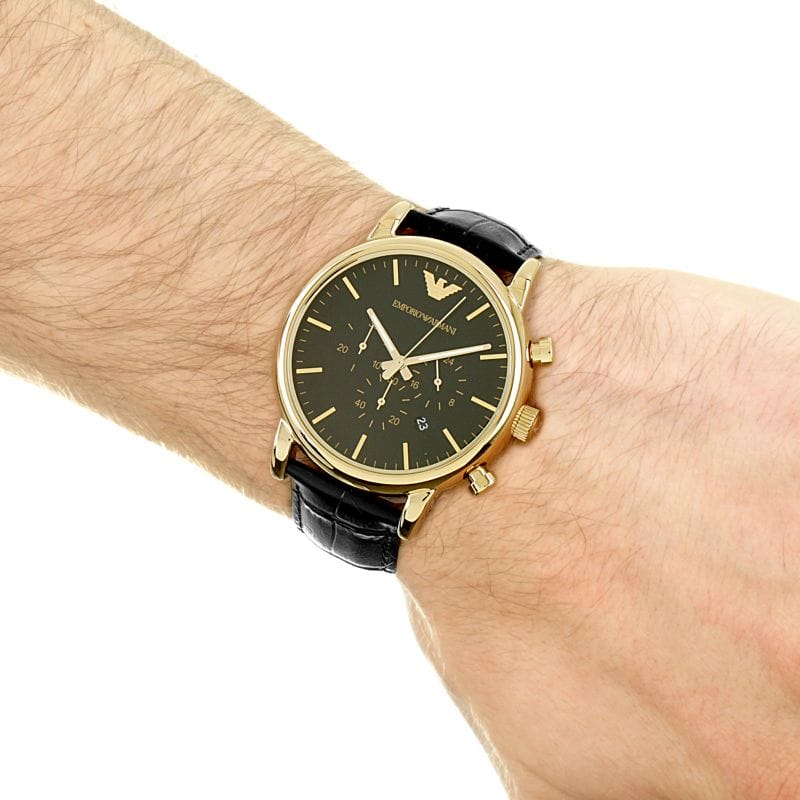 Emporio Armani Luigi Chronograph Black Dial Black Leather Watch For Men - AR1917
