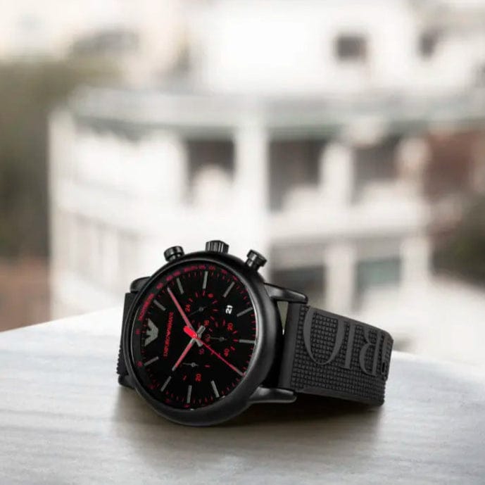Emporio Armani Luigi Chronograph Black Dial Black Rubber Strap Watch For Men - AR11024