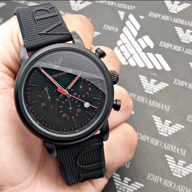 Emporio Armani Luigi Chronograph Black Dial Black Rubber Strap Watch For Men - AR11024