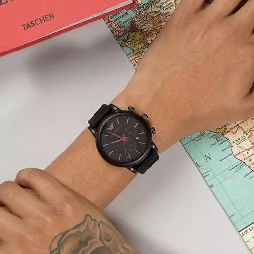 Emporio Armani Luigi Chronograph Black Dial Black Rubber Strap Watch For Men - AR11024