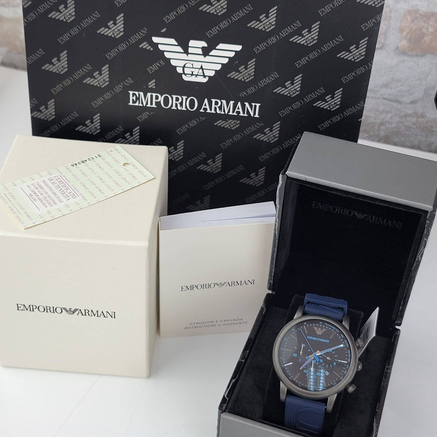 Emporio Armani  Luigi Chronograph Black Dial Blue Rubber Strap Watch For Men - AR11023