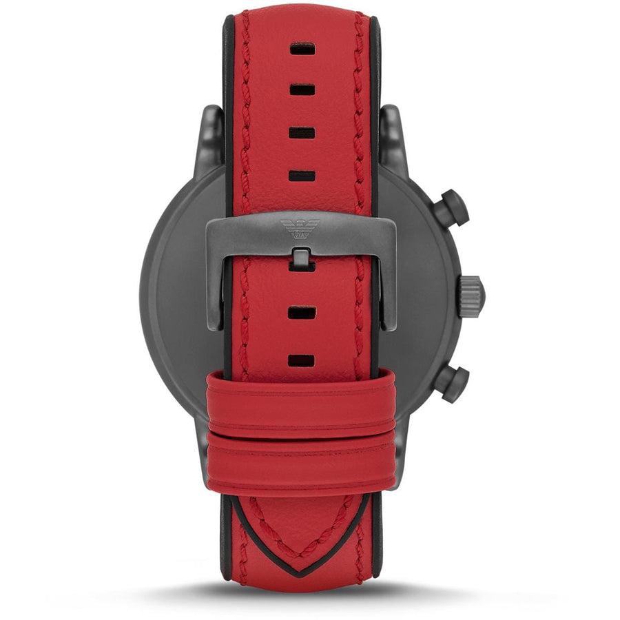 Emporio Armani Luigi Chronograph Black Dial Red Leather Strap Watch For Men - AR1971